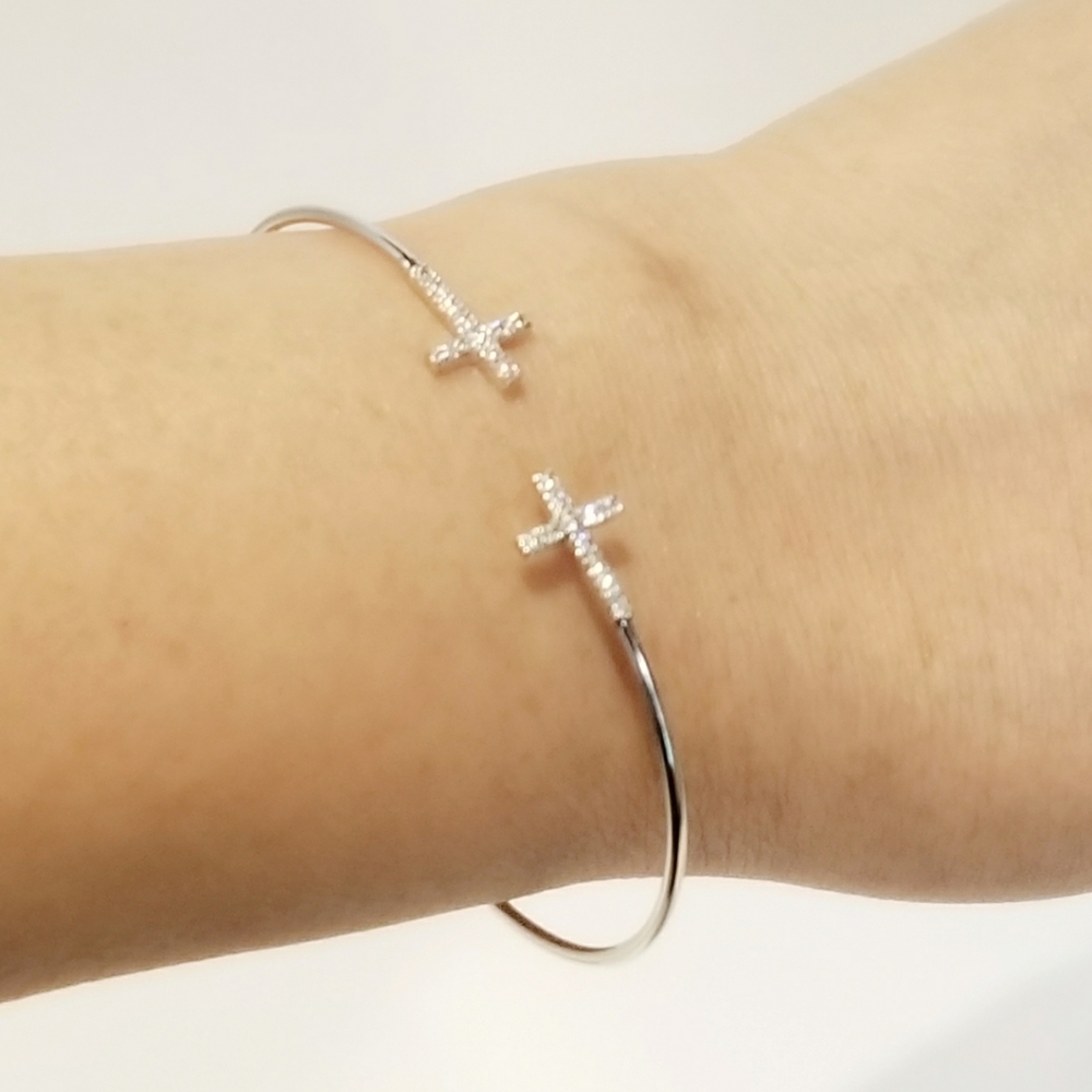 NEW Micro Pave CZ Diamonds Cross Cuff Bracelet NWT
